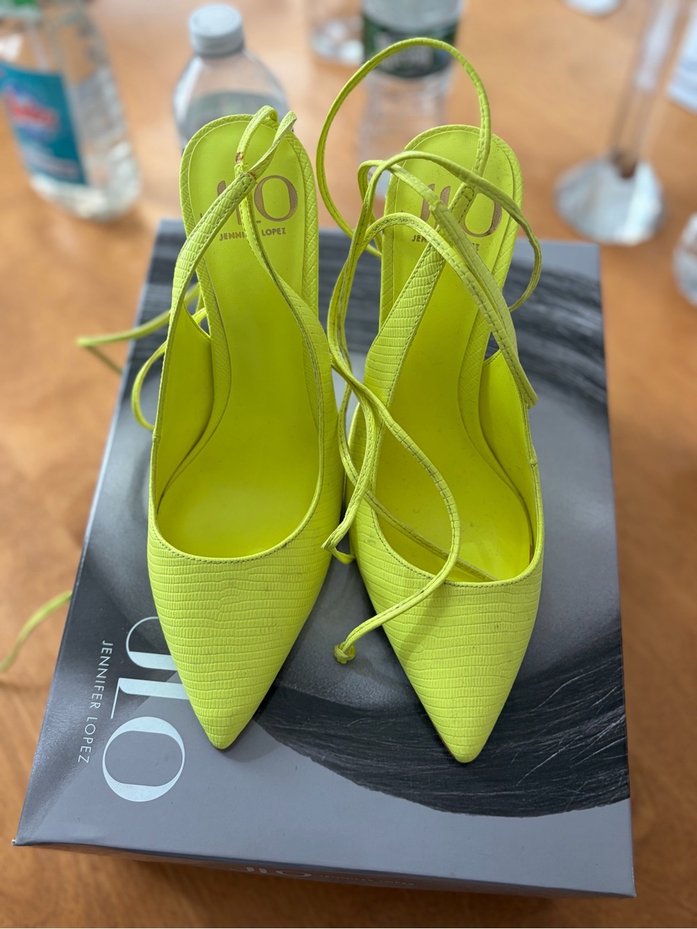 Jennifer Lopez Lime Green Pointed-Toe Lace-Up Slingback Heels
